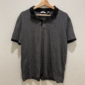 Calvin Klein Black and Grey Striped Polo Tee Men's L